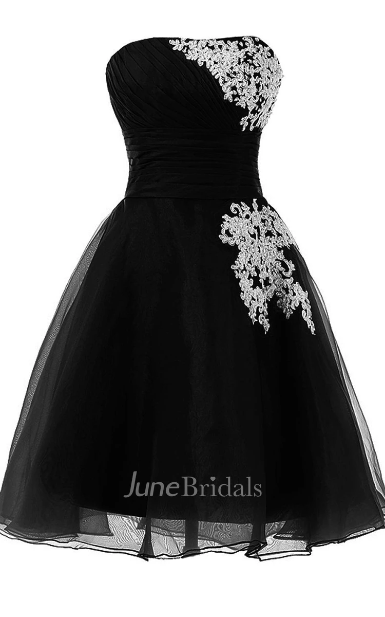 Strapless A-line Chiffon Layered Dress With Appliques