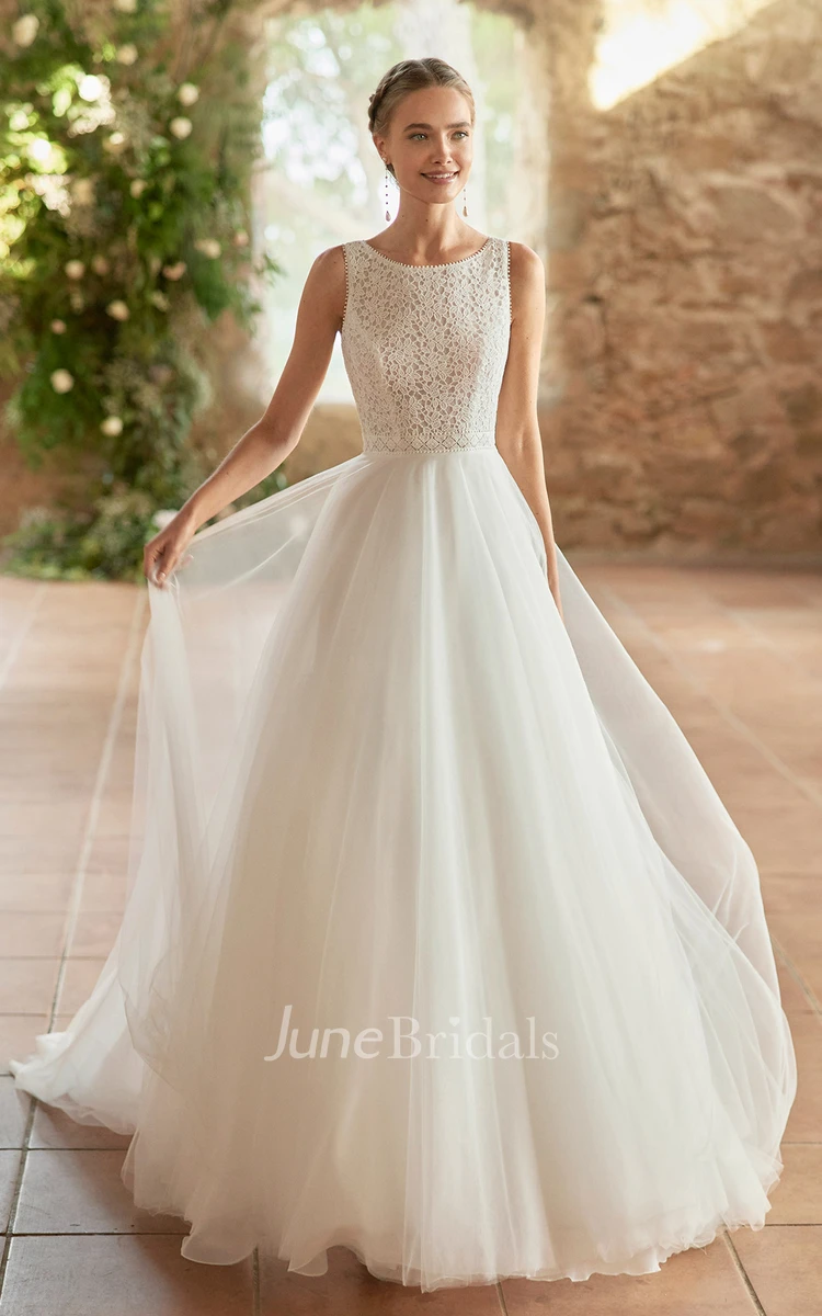 Bateau A Line Bohemian Chiffon Wedding Dress With Keyhole Back And