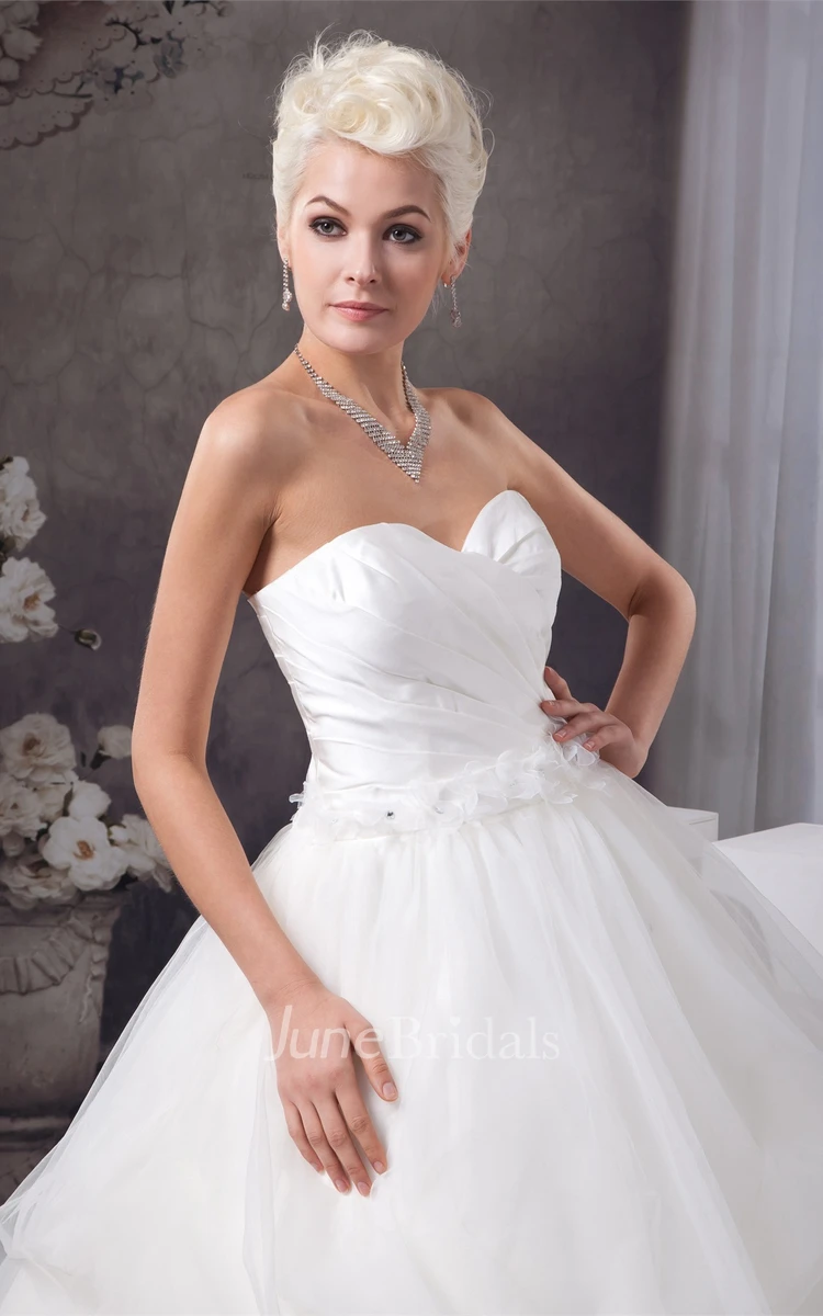 Sweetheart Criss-Cross Tulle Gown with Pick Up and Floral Waist