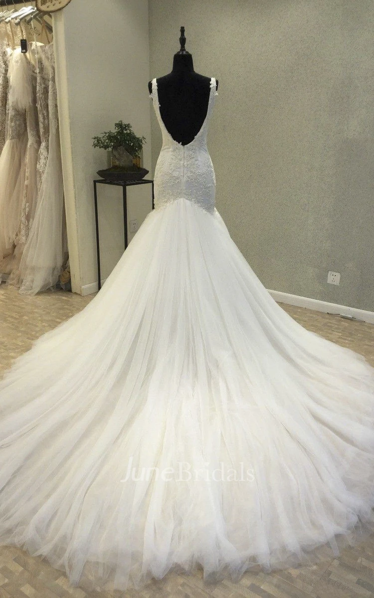 Lace Appliqued Mermaid Sweetheart Backless Wedding Dress With Straps