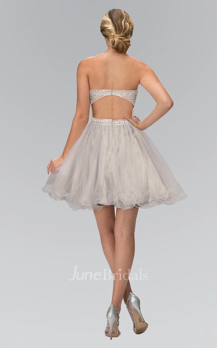 A-Line Short Sweetheart Sleeveless Tulle Dress With Beading And Ruffles