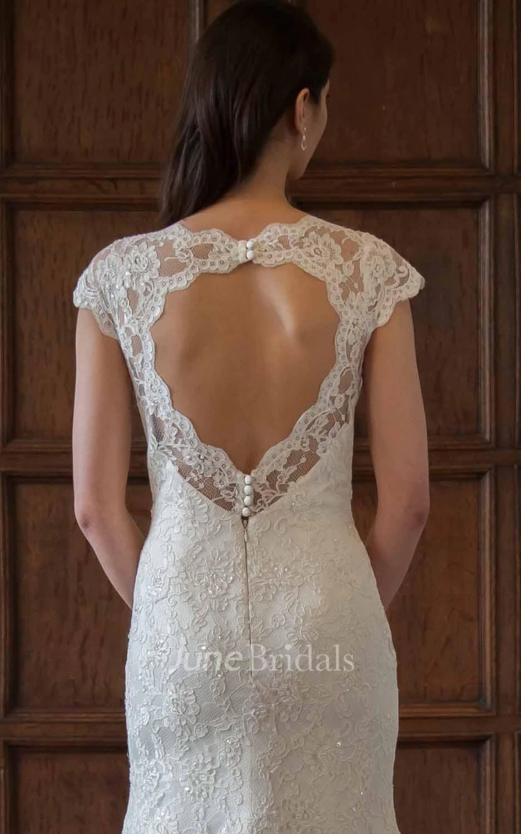 Lace Cap-Sleeve Mermaid Spring Wedding Dress with Keyhole Elegant Bridal Gown