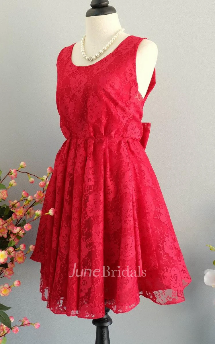 Backless Lace Dress With Bow&Low-V Back