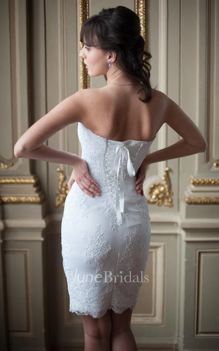 Sweetheart Lace-Up Back Short Lace Wedding Dress With Appliques