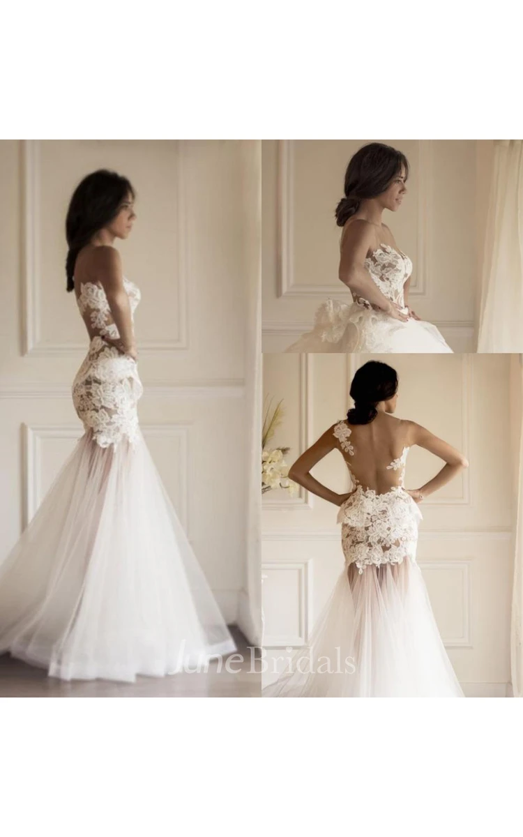 Sexy Illusion Sleeveless Mermaid Wedding Dress With Lace Appliques