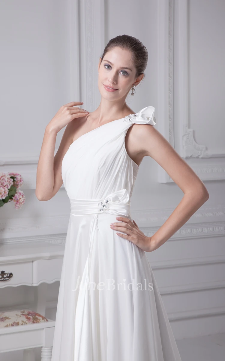 One-Shoulder Chiffon Ruched Floor-Length Dress With Draping