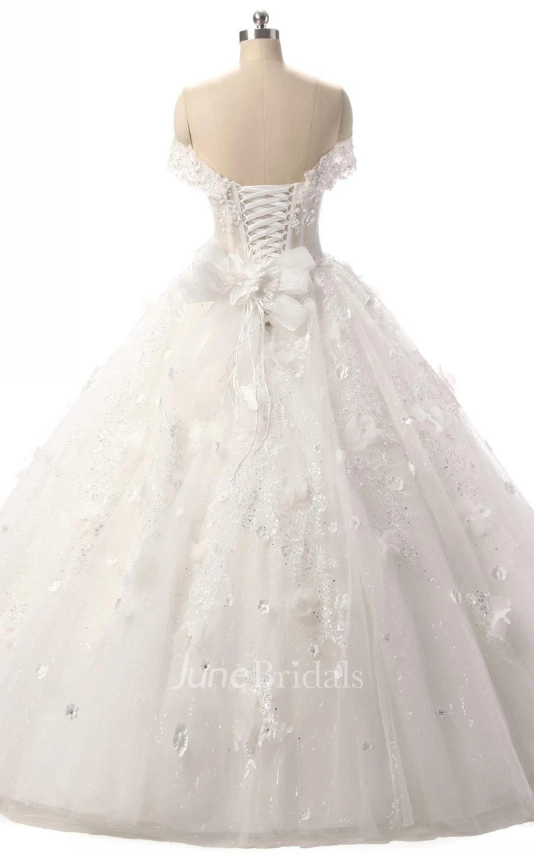Ball Gown Sweetheart Tulle Lace Dress With Flower Lace-Up Back