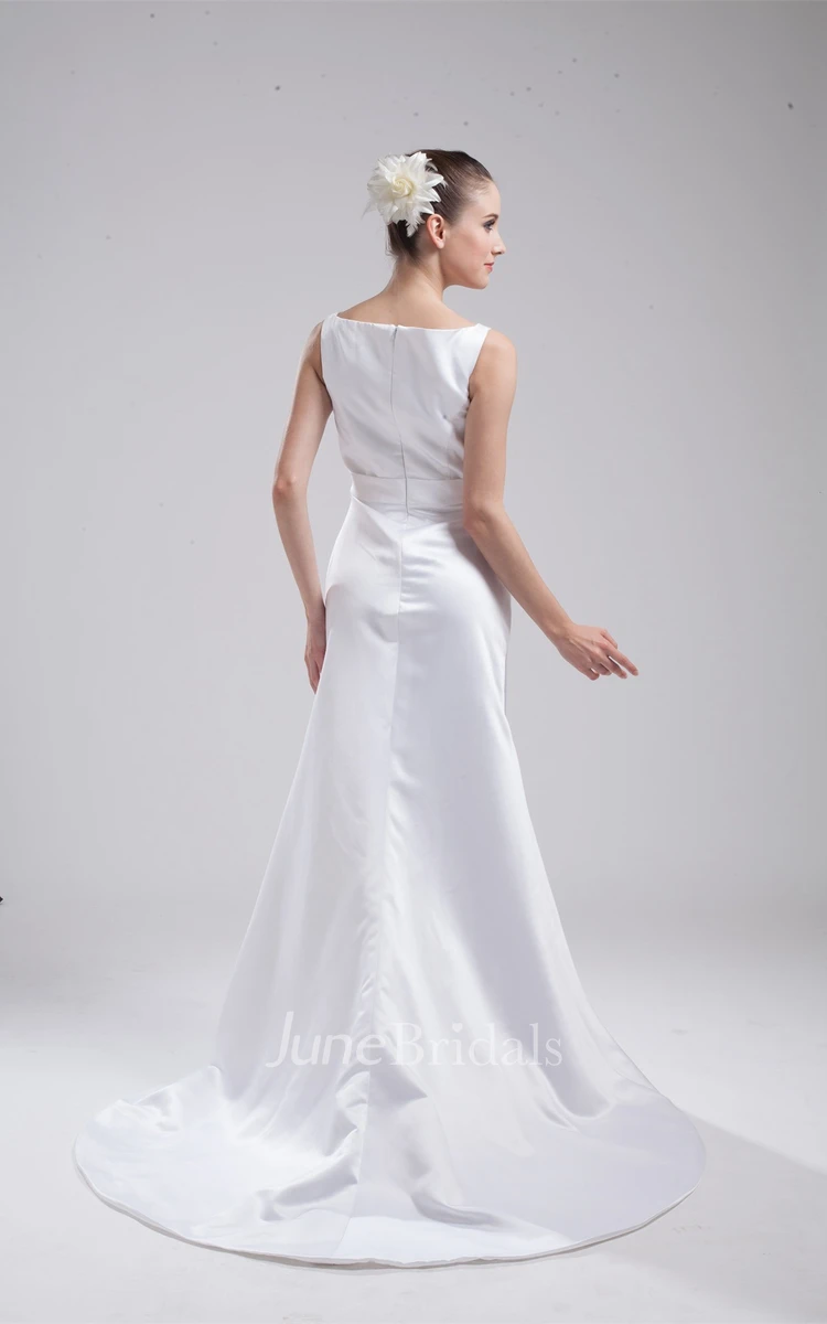 Notched Sleeveless Satin Maxi Dress with Beading and Bow