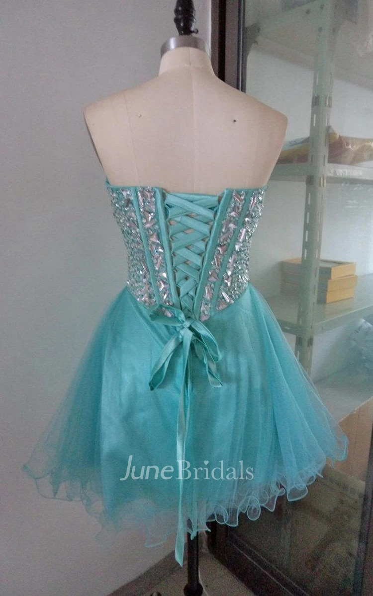 Mini Sweetheart Tulle Dress With Beading And Lace-up Back