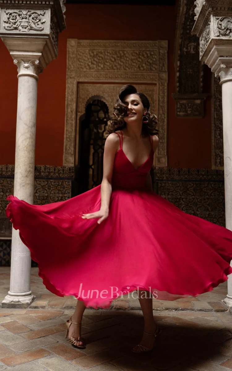 Romantic A-Line Sleeveless V-neck Satin Floor-length Prom Dress