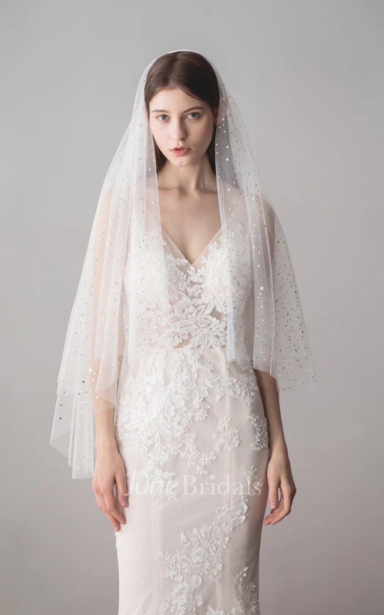Korean Style Two Tier Fingertip Veil with Stars