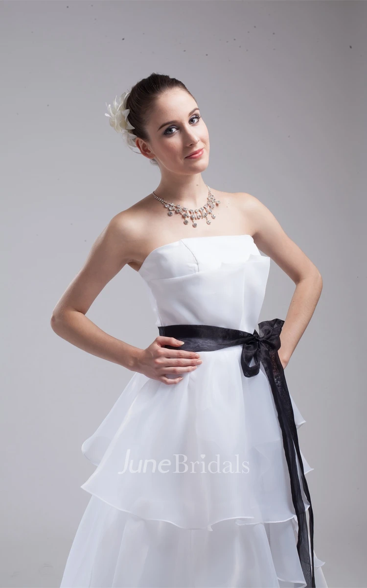 Strapless A-Line Ruched Dress with Ruffles and Ribbon