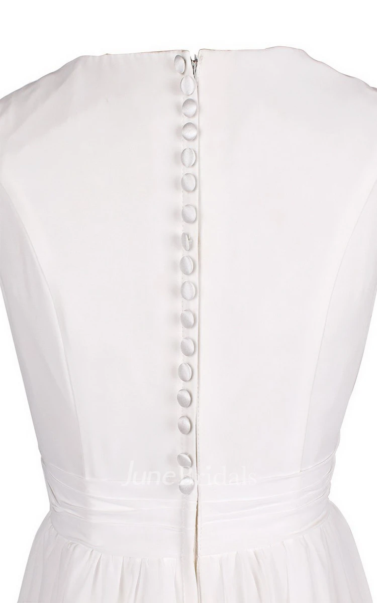 Pure Bateau Neck Short Dress With Button Back