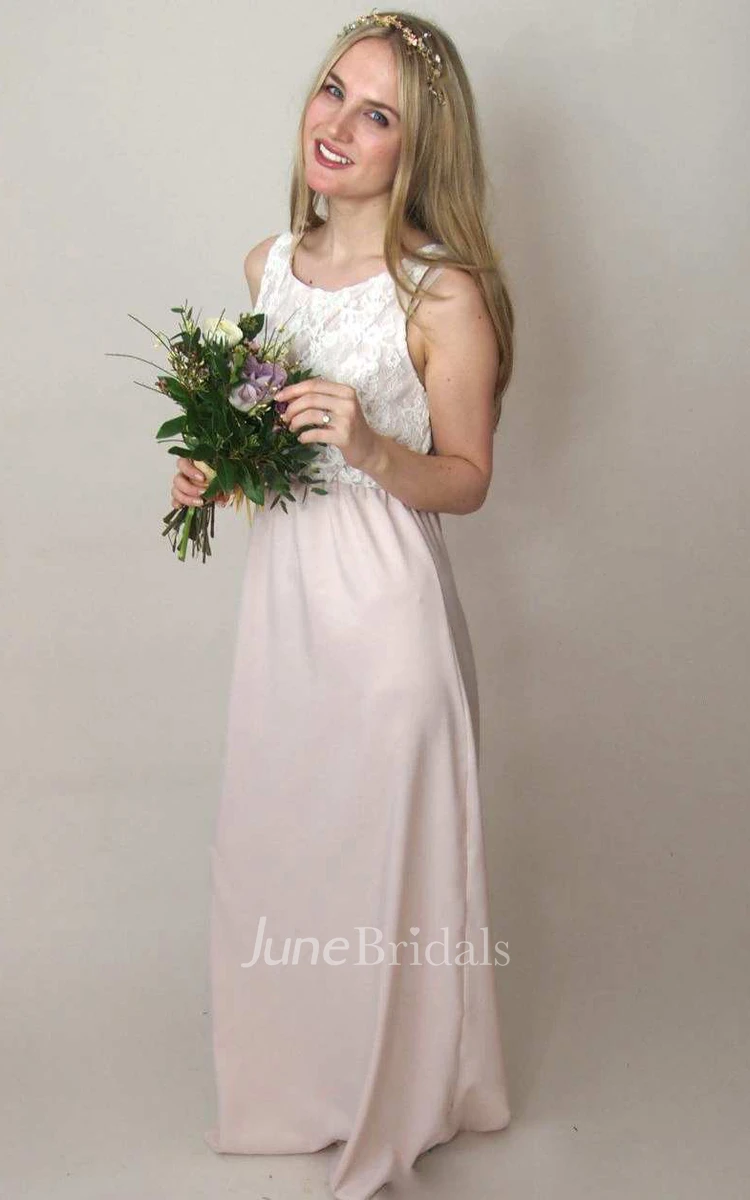 Floor-Length Satin Sash Ribbon Lace Wedding Dress