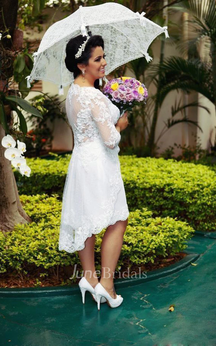Hi Lo Vintage Plus Size Lace A Line Half Long Sleeves Illusion Bodice Bridal Garden