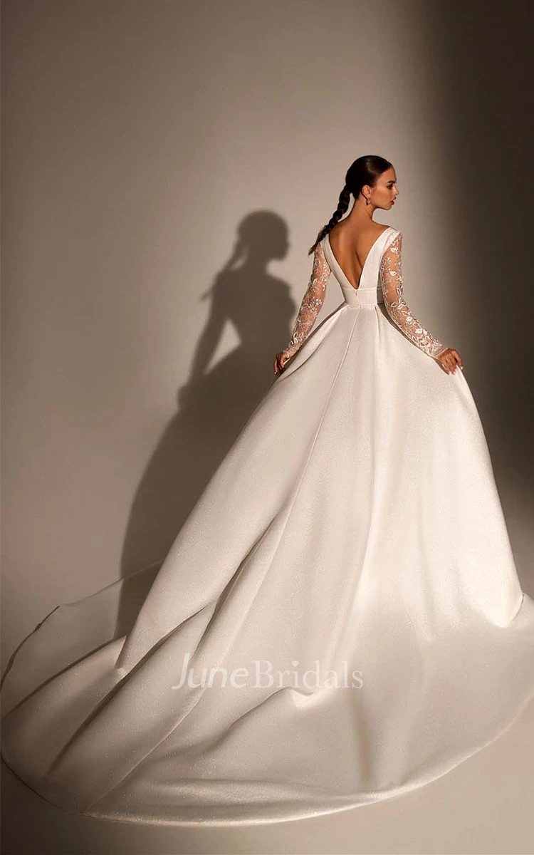Glamorous Ball Gown Satin Bridal Dress with Sash