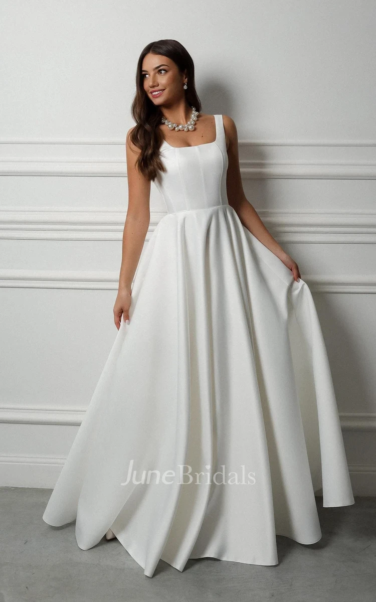 Elegant Satin A-Line Wedding Dress with Square Neckline Simple Minimalist Bridal Gown for Modern Brides