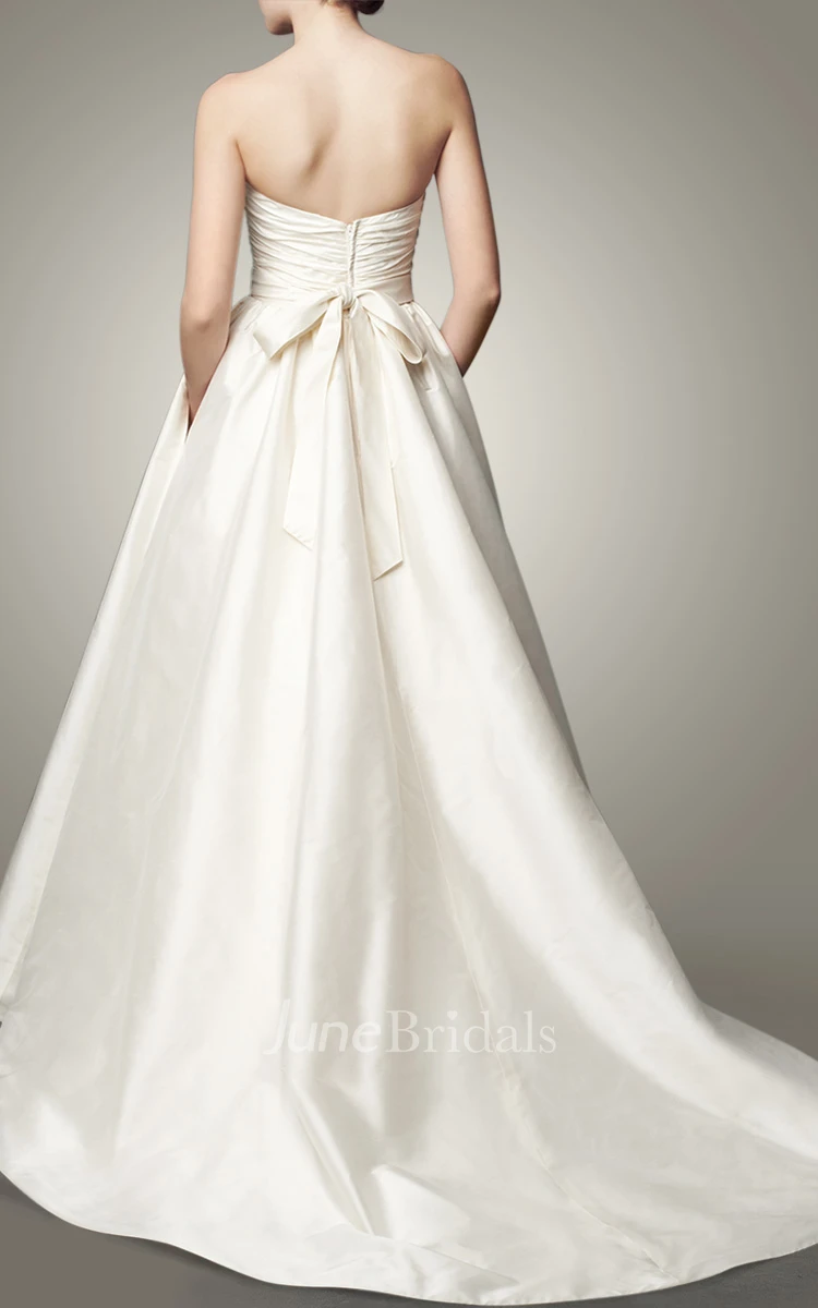 Beaded A-Line Sweetheart Taffeta Wedding Dress With Bow