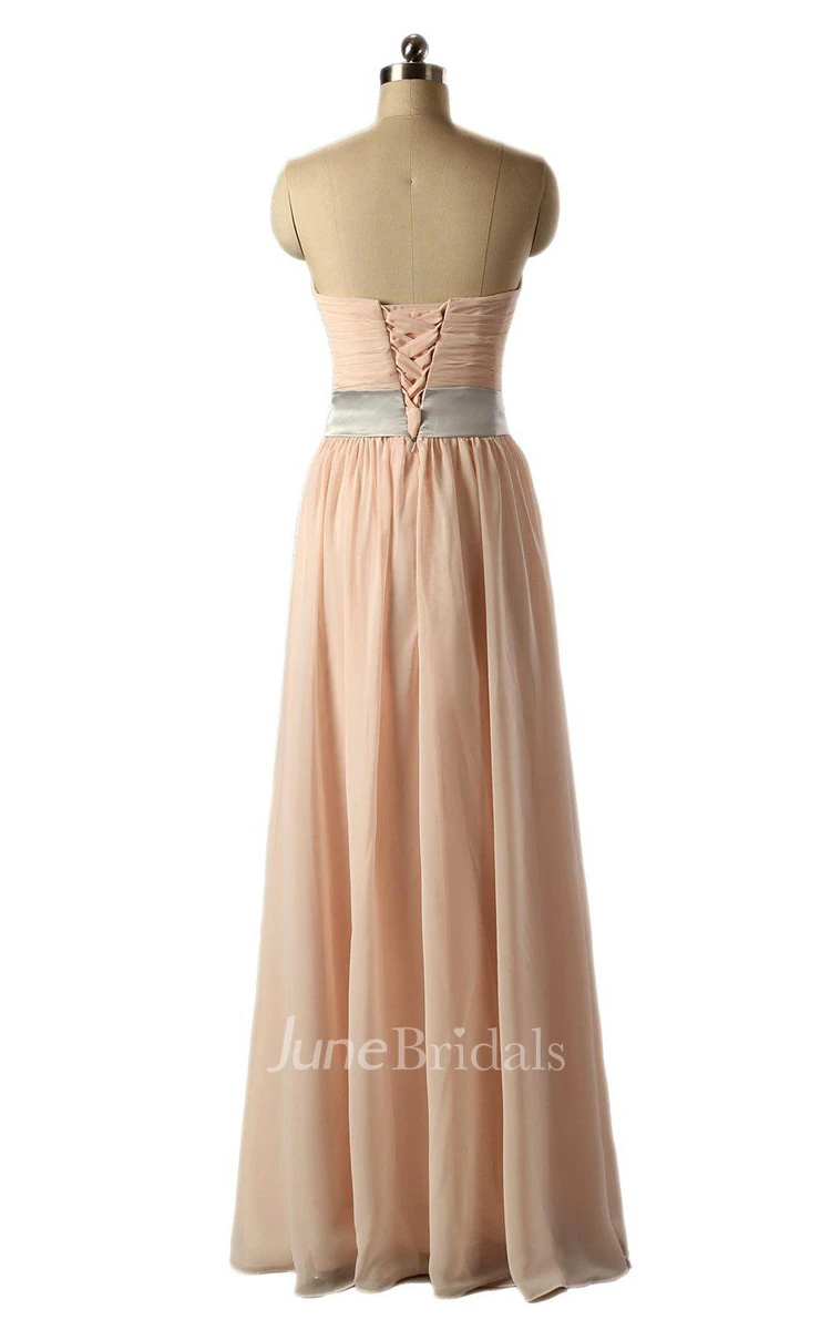 Strapless Long Chiffon Gown With Knot Detail