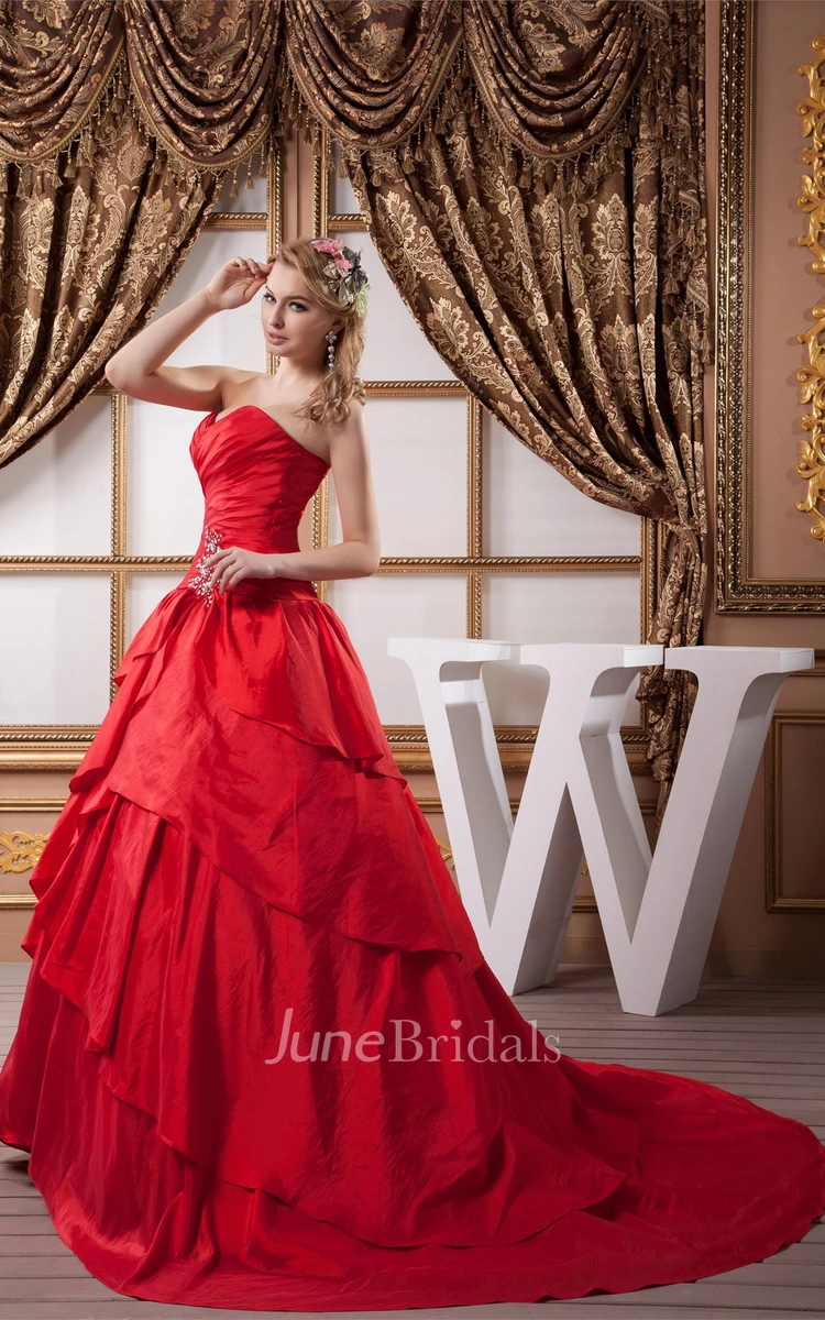 Sweetheart Criss-Cross Draped Gown with Crystal Detailing