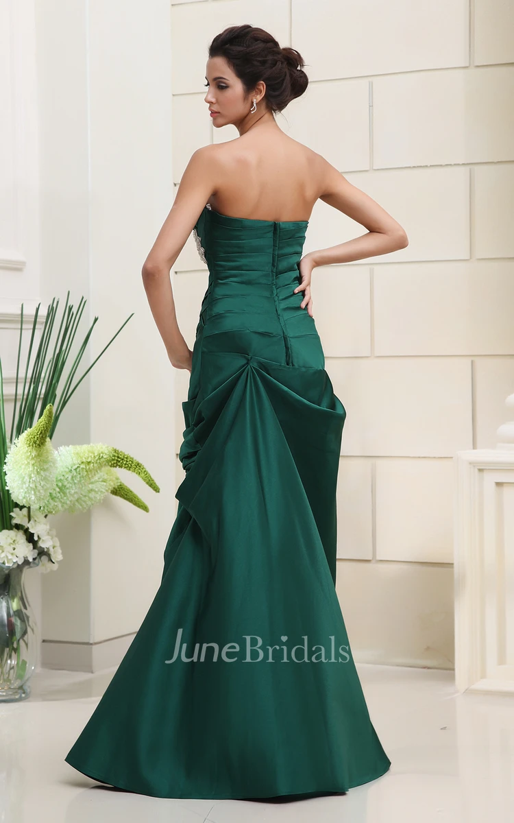 Unique Satin Ruched Strapless Dress With Pick-Up Ruffles