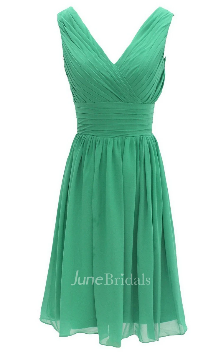 Chic V-neck Pleated A-line Gown With Ruched Band