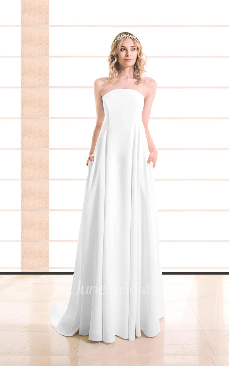 Strapless A-Line Satin Wedding Dress With Pleats