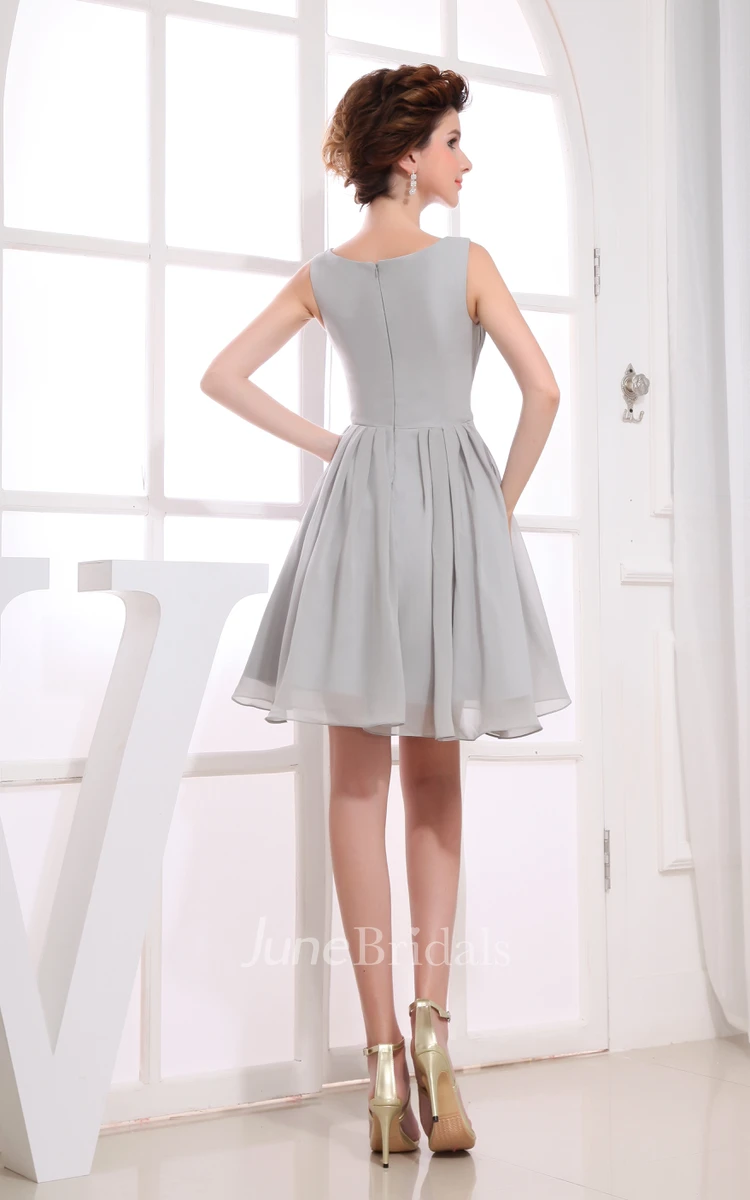 Bateau-Neck Sleeveless Chiffon Knee-Length Dress With Ruching