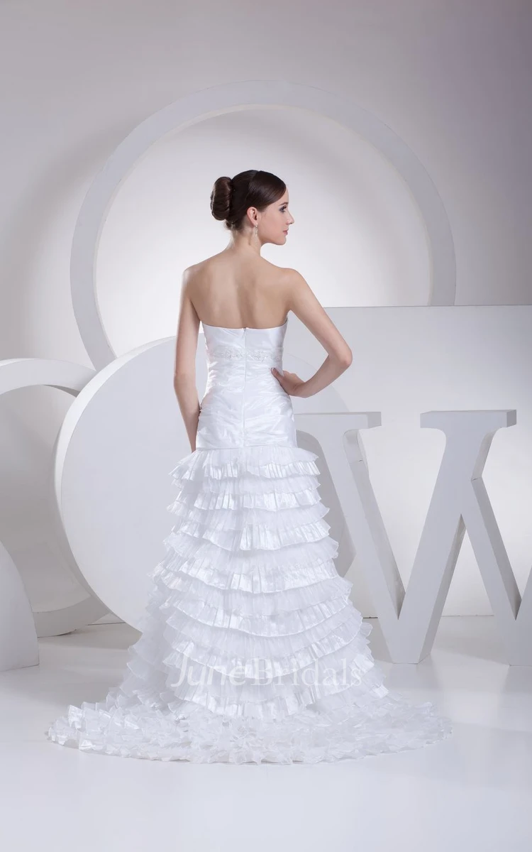 Sweetheart Ruched A-Line Dress With Tier and Crystal Detailing