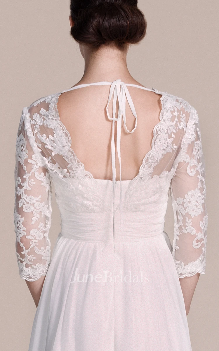 Long Sleeved V-neck A-line Short Wedding Dress
