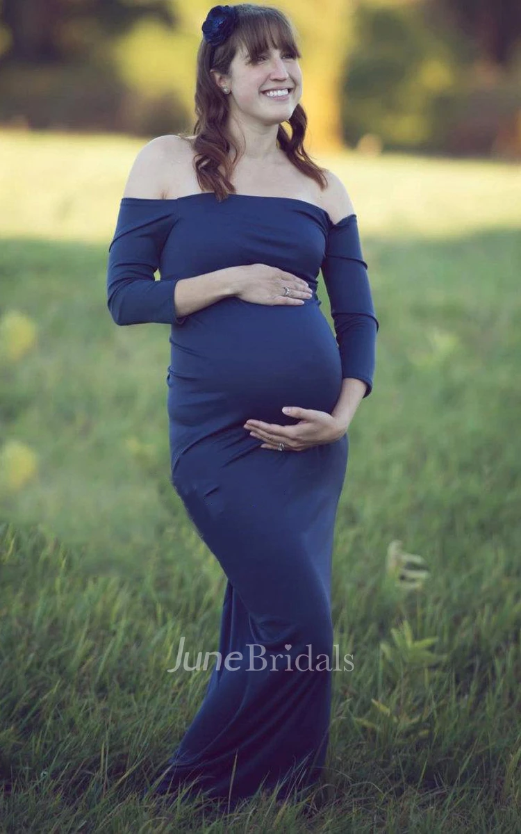 Navy Slim Fit Maternity Gown With Sleeves Wedding Gown Bridal Gown Photo Props Senior Prop Dress