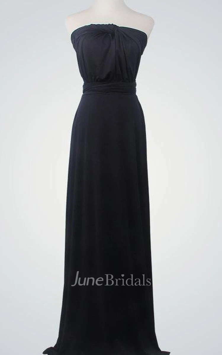Strapless Floor-Length Chiffon Dress With Bow