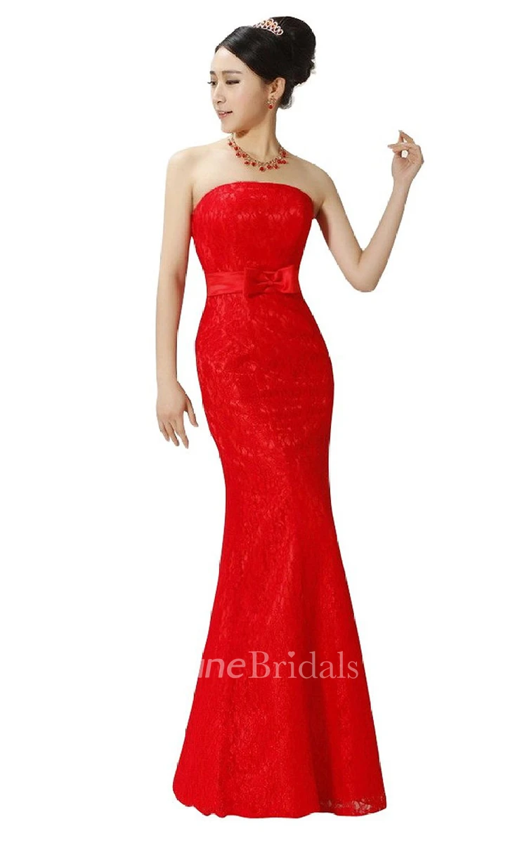 Strapless Floor-length Dress With Lace and Bow