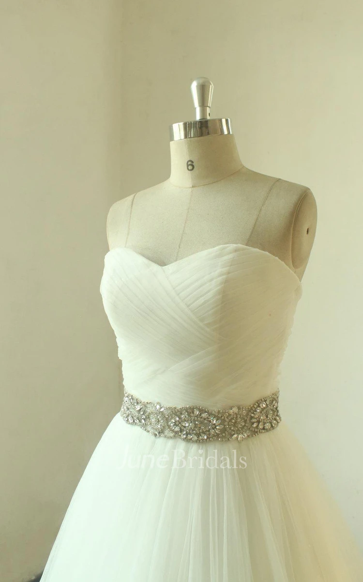 Romantic Ivory a Line Wedding Dress With Beading Sash