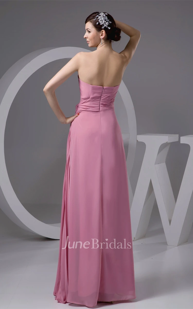Strapless Chiffon Long Dress with Draping and Ruched Waist