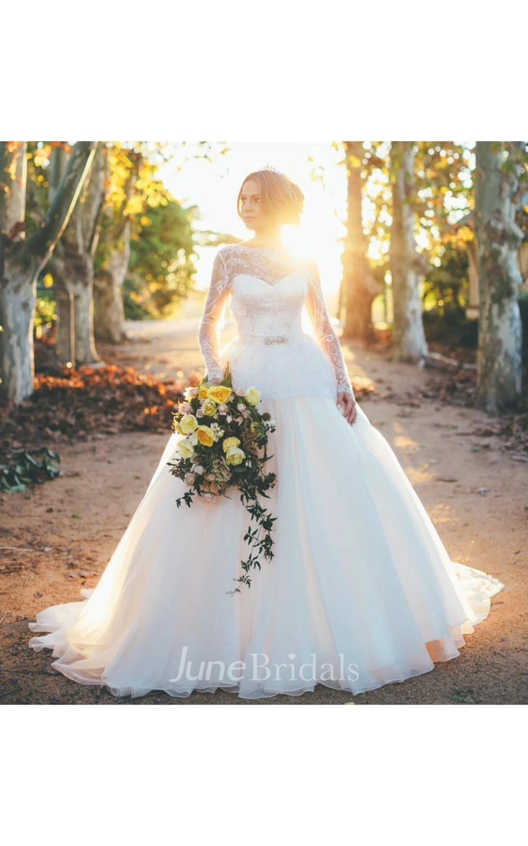 Gorgeous Long Sleeve Lace Wedding Dresses Princess Open Back