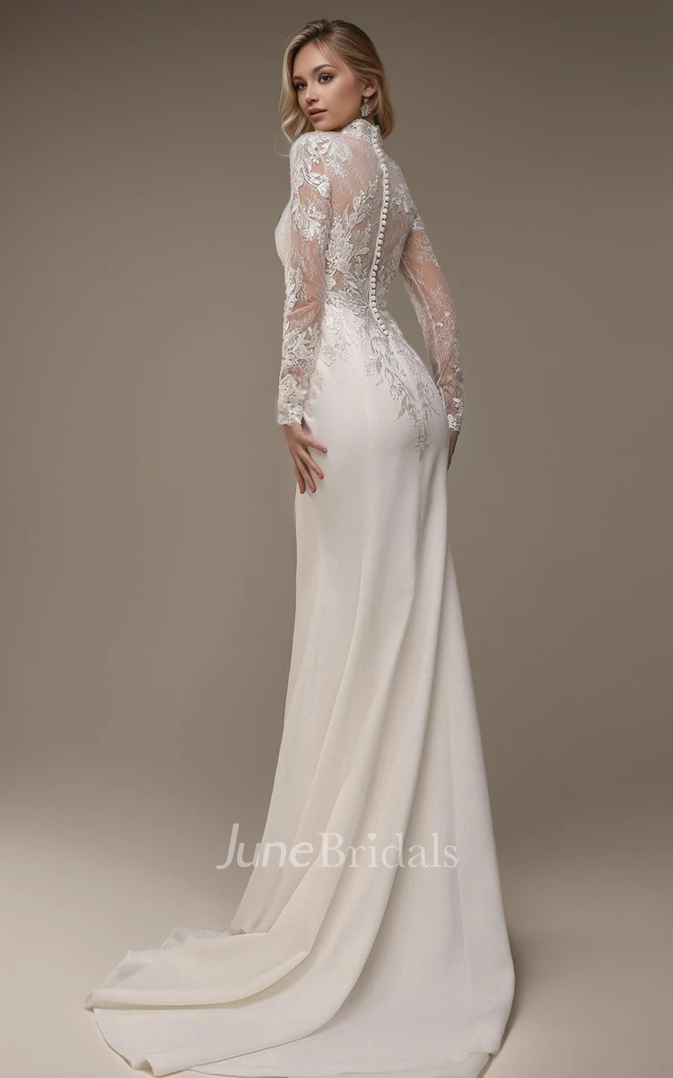 Vintage Princess Mermaid Lace Wedding Dress Elegant Long Sleeve Satin Gown