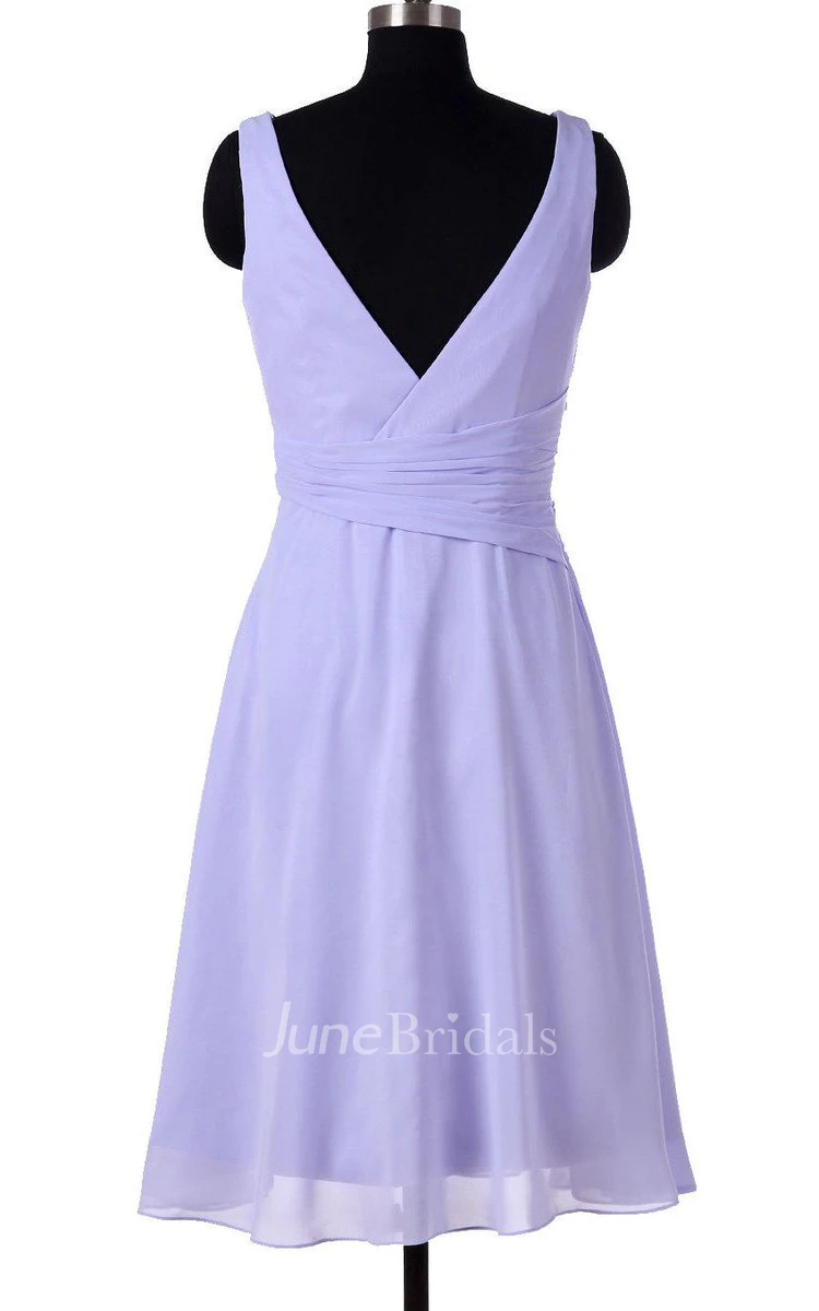 Lavender Bridesmaid Short Chiffon V Neck Bridesmaid Prom Dress