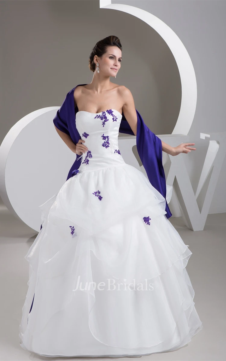 Sweetheart Ruffled Ball Gown with Appliques and Wrap