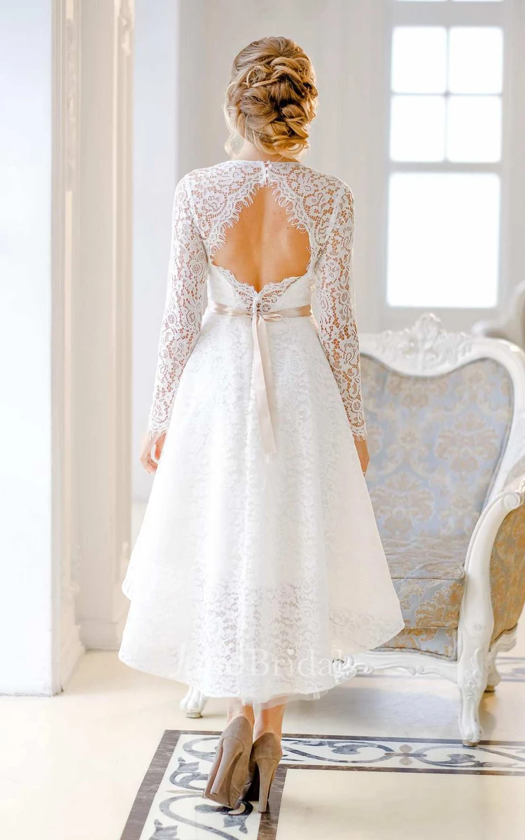 Short Mini Knee-Length Satin Lace Lace-Up Corset Back Wedding Dress