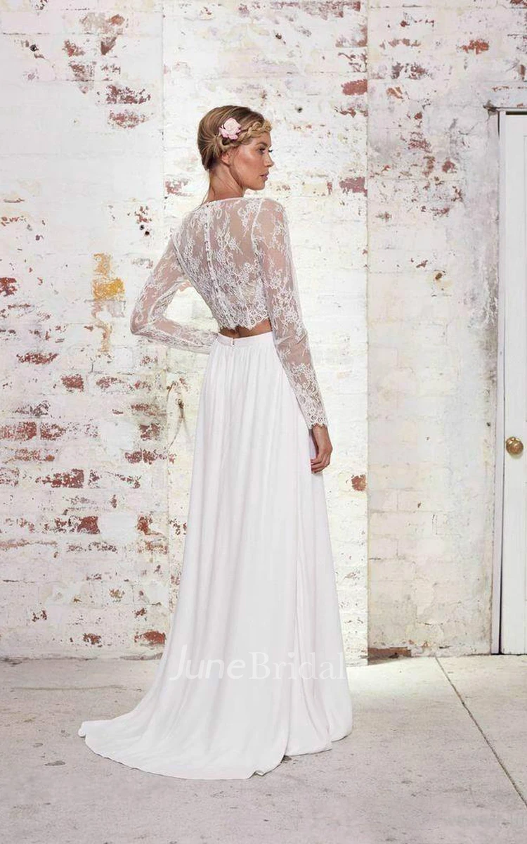 Brilliant Bohemian Tulle Two Piece Beach Wedding Dress with Pleats