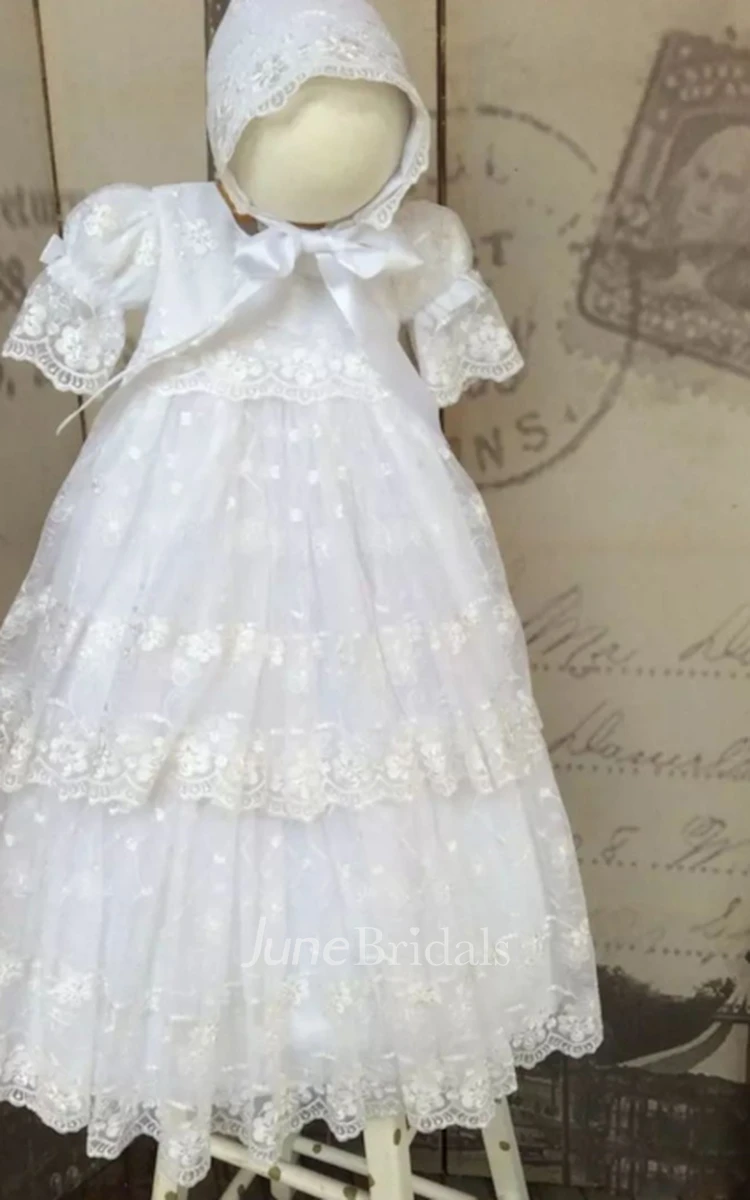 Romantic Lace Christening Gown With Layered Skirt