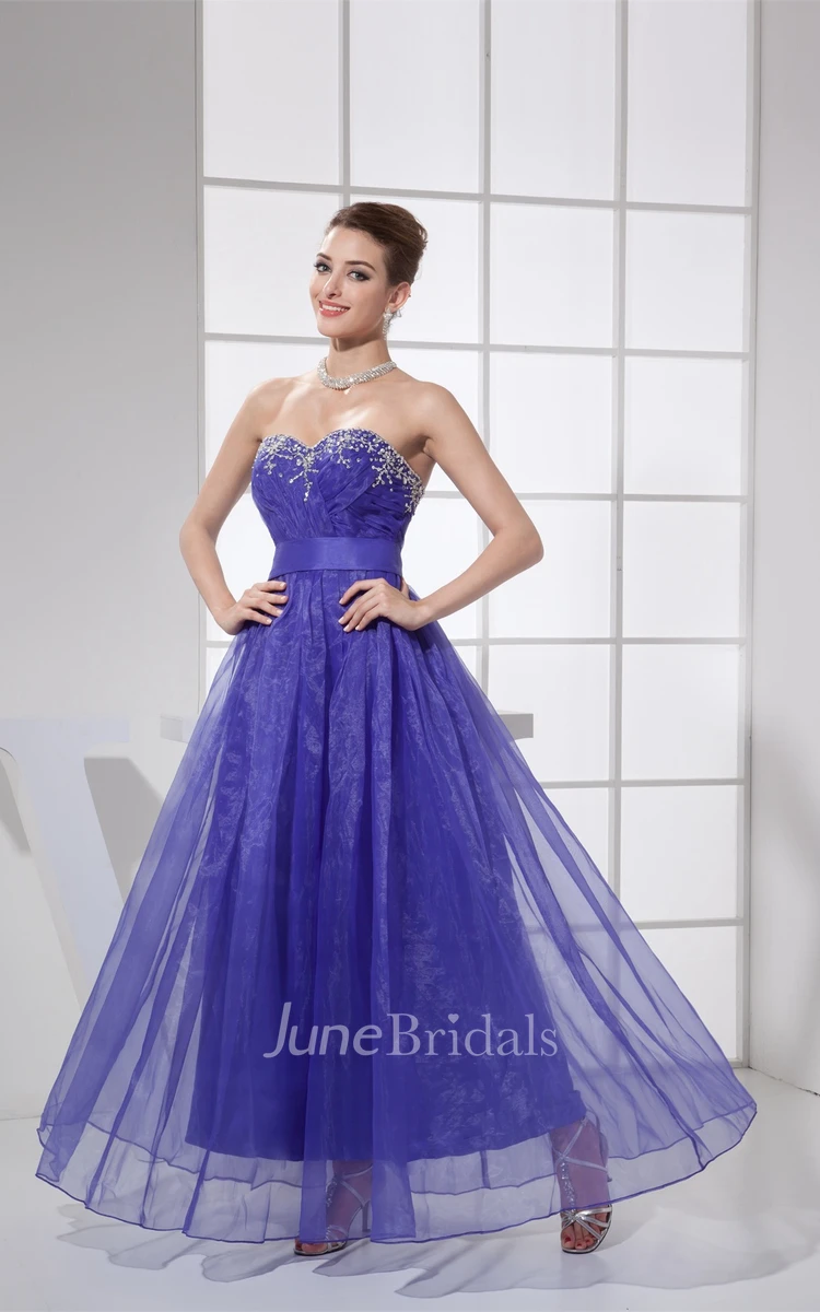 Sweetheart Criss-Cross A-Line Dress with Pleats and Beading