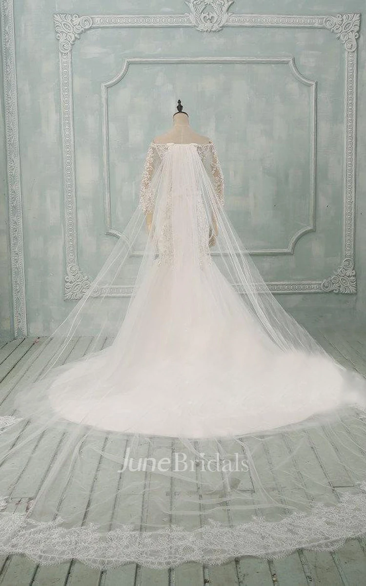 Off-The-Shoulder Mermaid Tulle Wedding Dress With Appliques And Illusion Sleeve