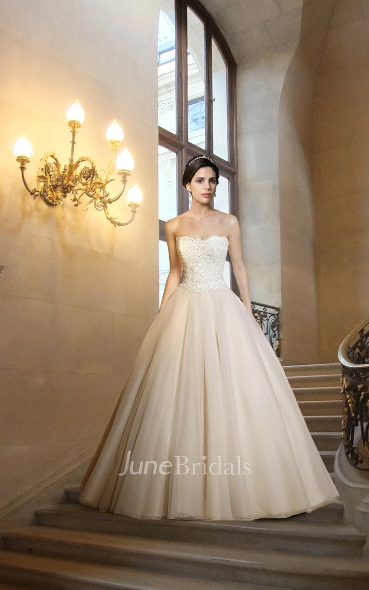 Royal Strapless Lace and Organza Wedding Ball Gown