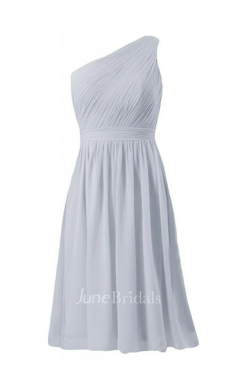 One-shoulder Chiffon Gown With Asymmetrical Pleats