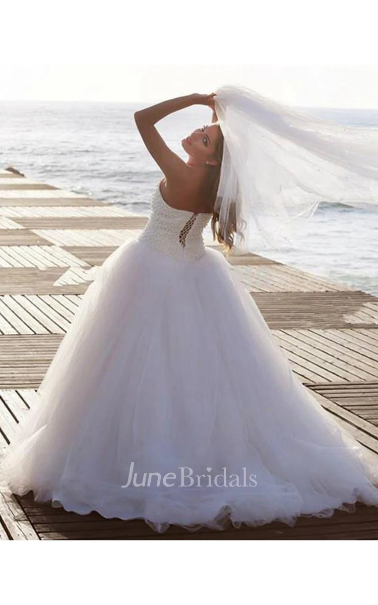 Timeless Tulle Beadings White Wedding Dress Plus Size Lace-up Sweetheart