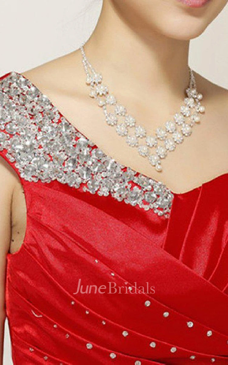 One-shoulder A-line Gown With Beadings and Ruching
