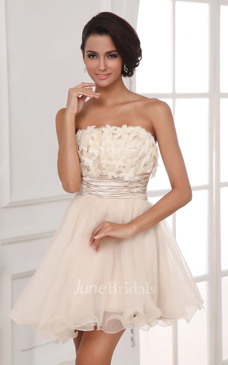 Chic Champagne A-Line Style Dress With Flowers