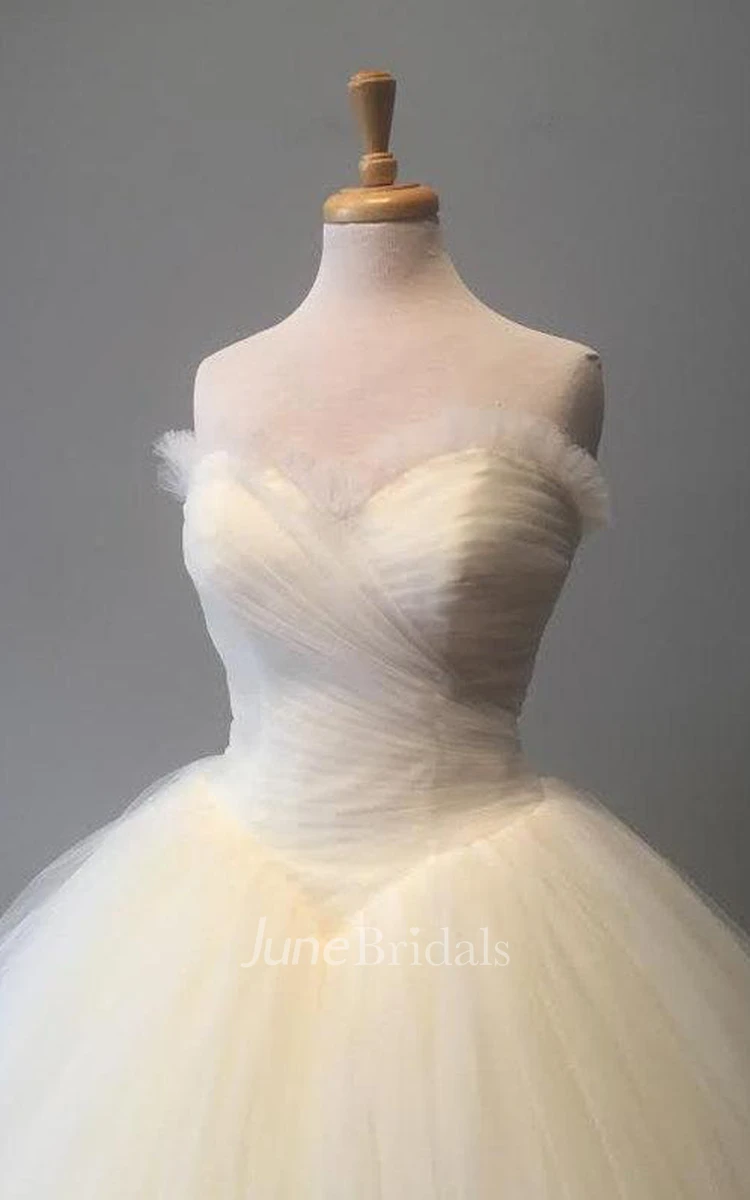 Sweetheart Ruched Pleated Poofy Tulle Ball Gown With Backless